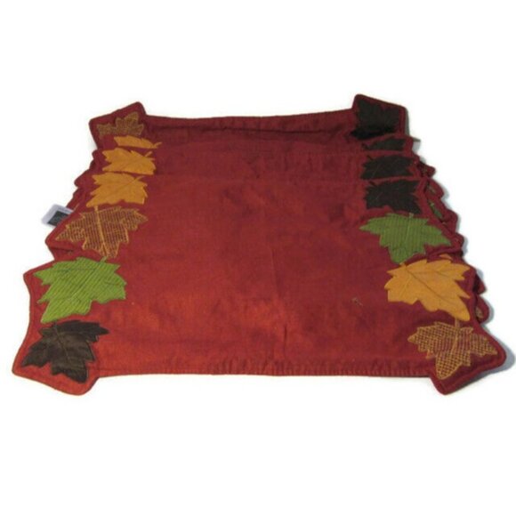 Placemats Autumn Fall Leaves Colorful Patched Embroidered 4 piece set Halloween - Picture 8 of 11